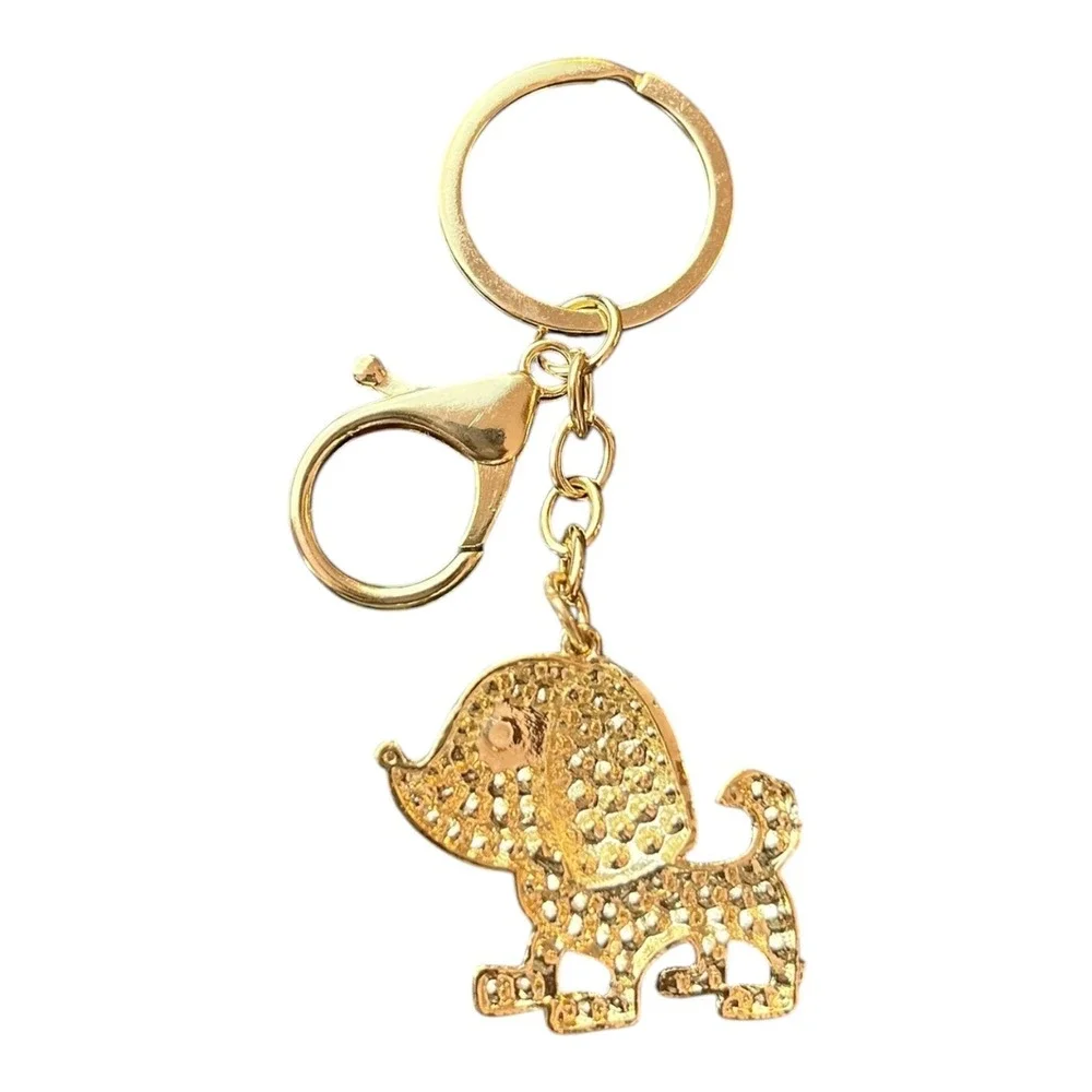 Women's Gold Tone Pink White Rhinestone Crystal Poodle Dog Charm Key Chain 4